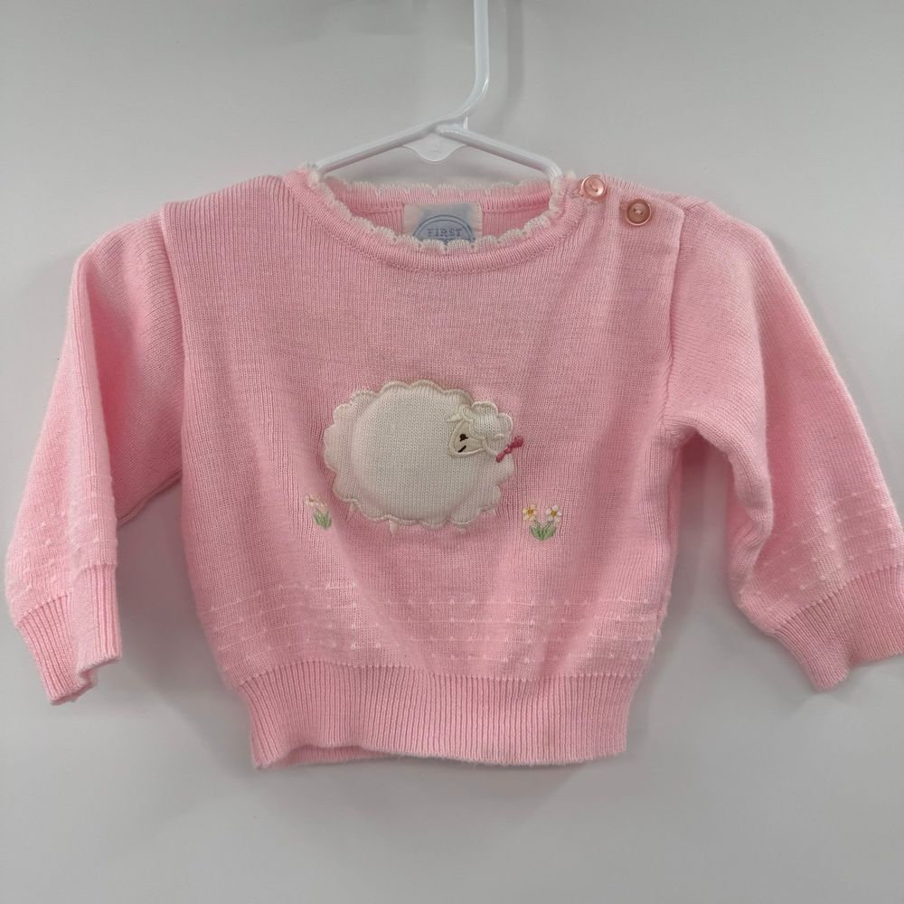 Vintage Infant Girl First Impressions pink lamb sheep Pullover Sweater Size 6/9